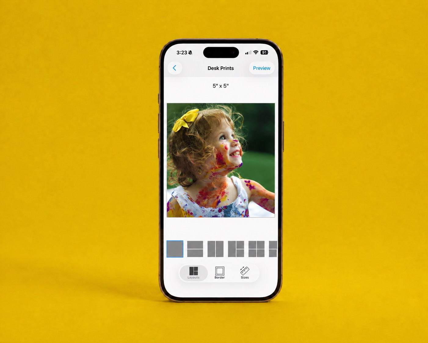 The SimplePrints app showing a baby desk print preview