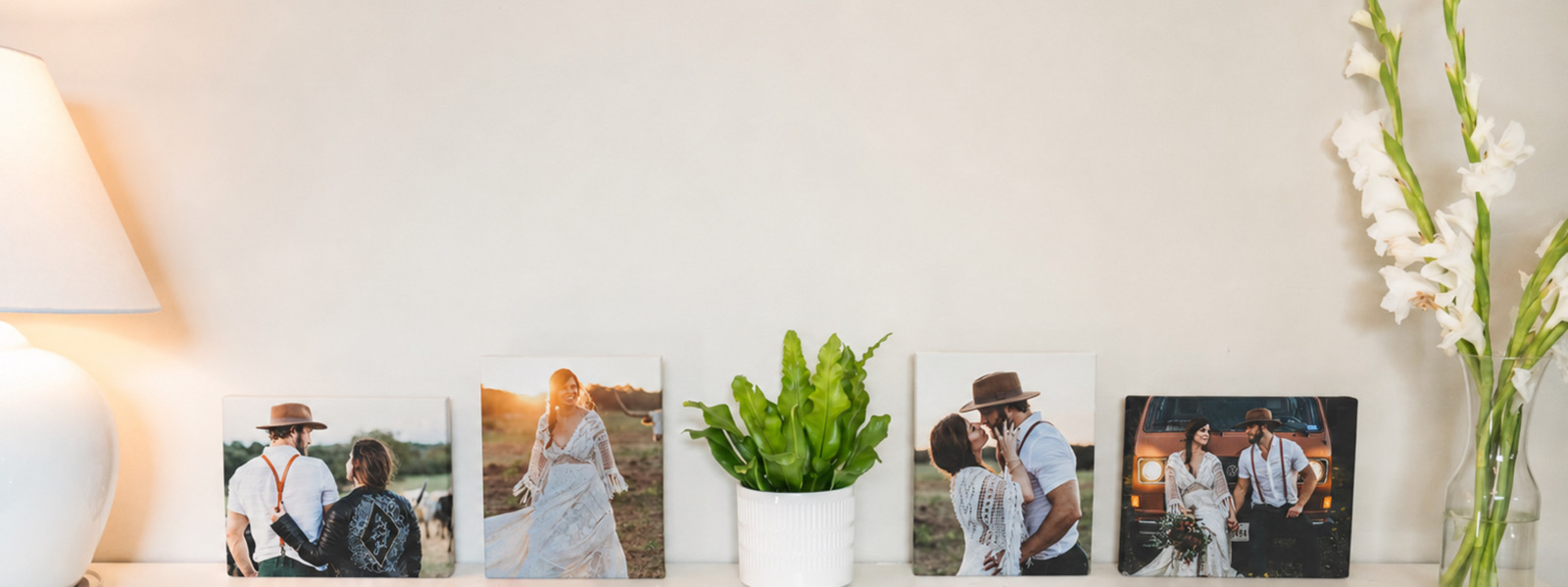 SimplePrints wedding canvases displayed at different sizes on a shelf