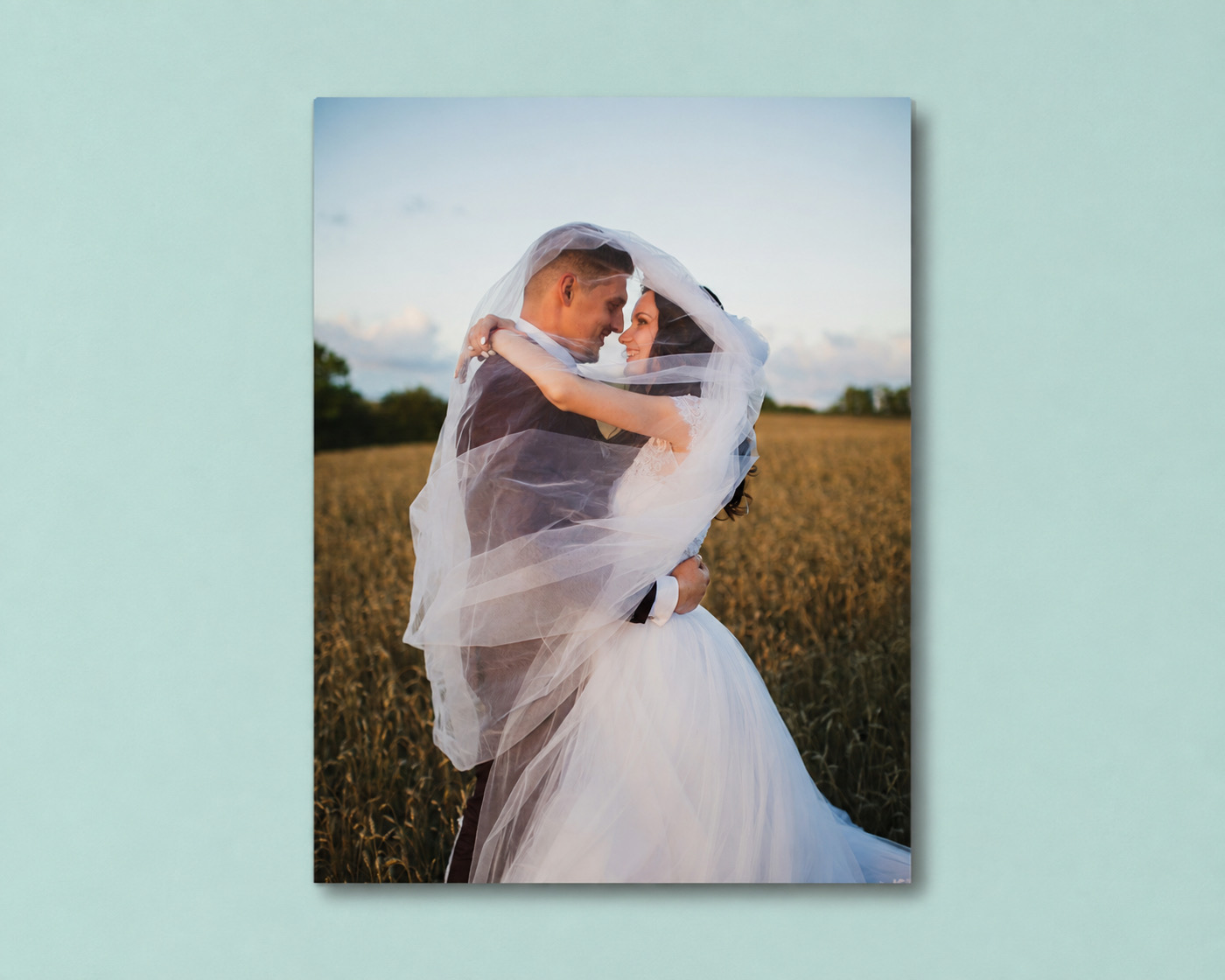 A wedding metal print on a living-room wall