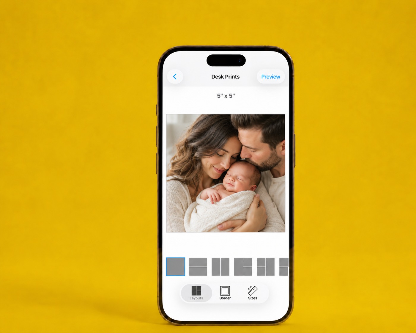 The SimplePrints app showing a baby desk print preview