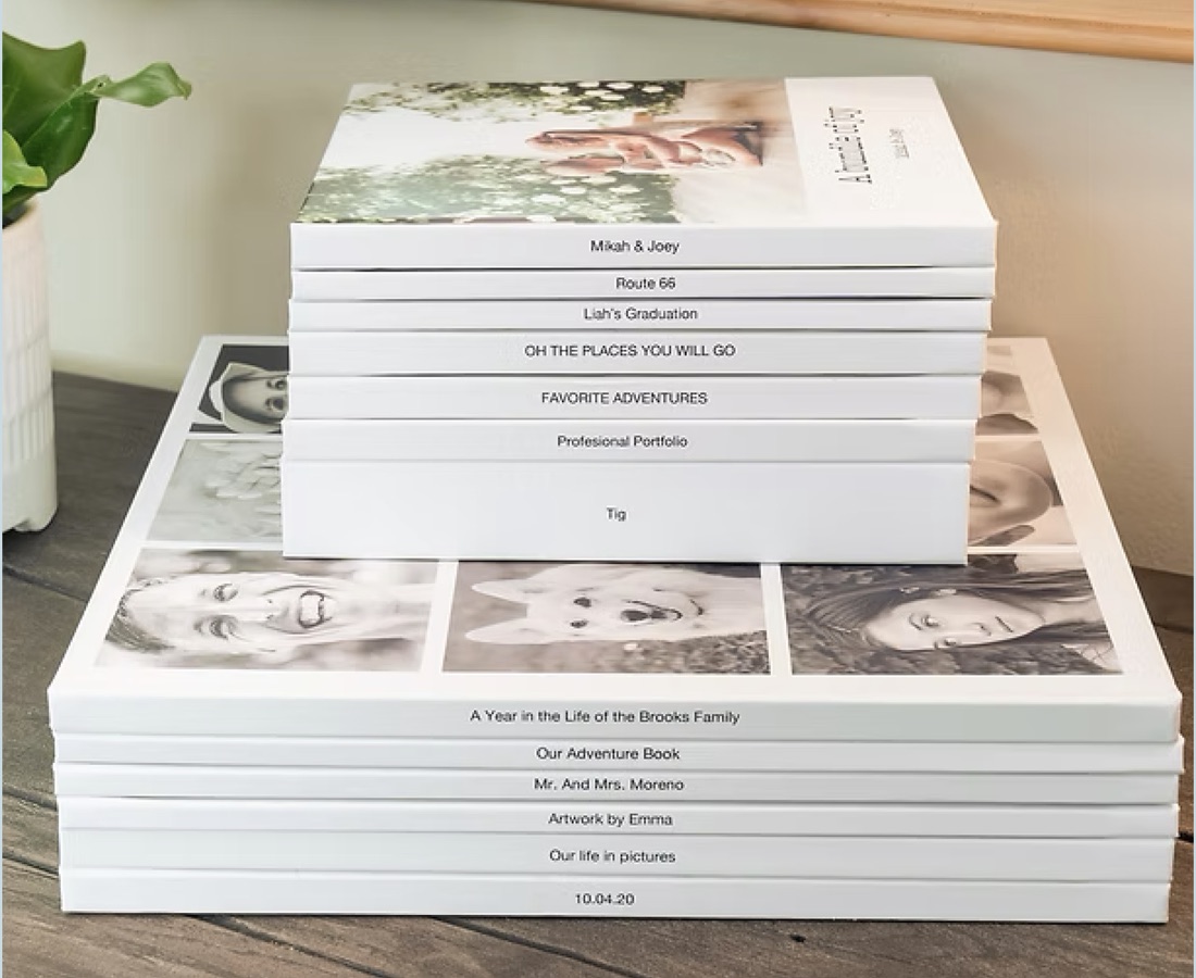 A stack of photo books