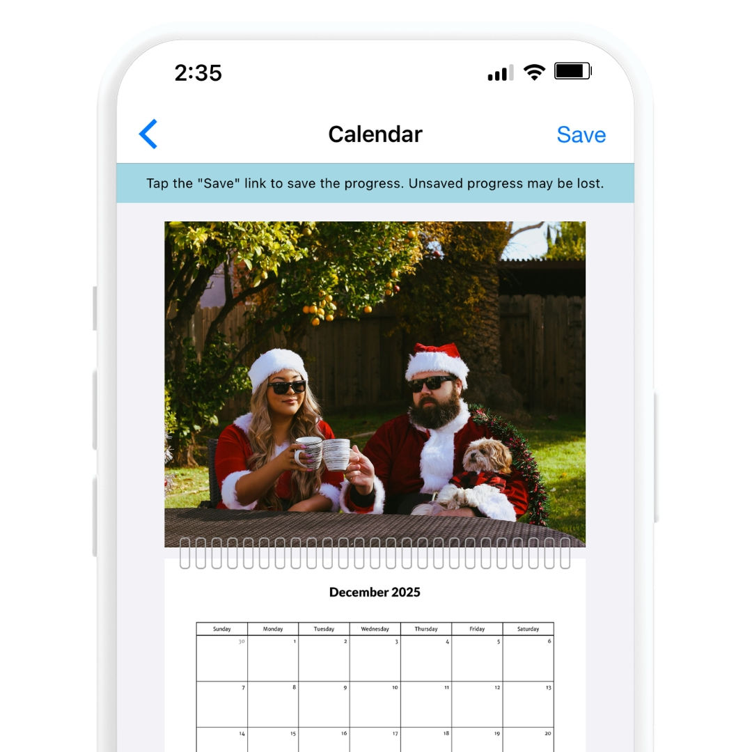 The SimplePrint app creating a Calendar