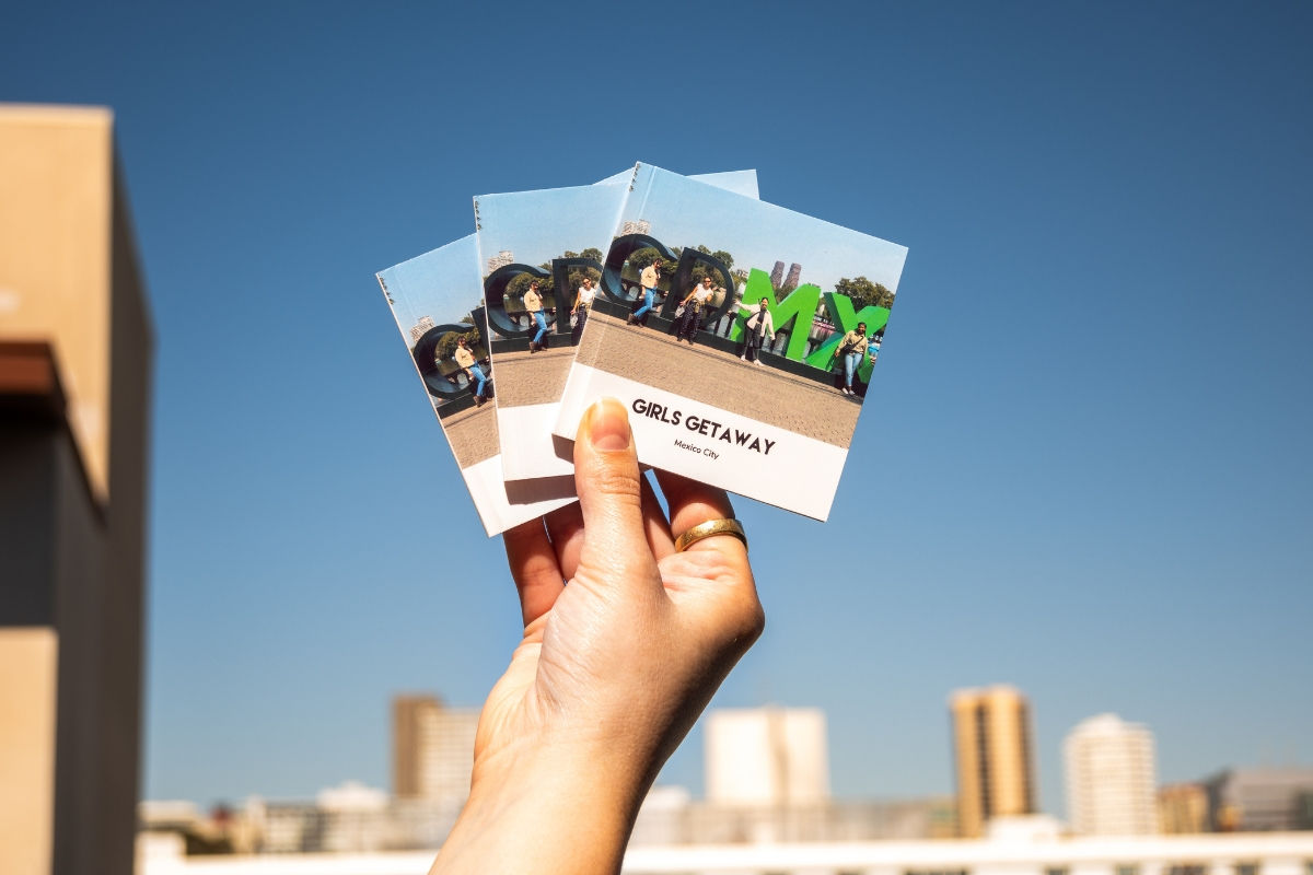 3 mini identical photo books labeled "girls getaway"