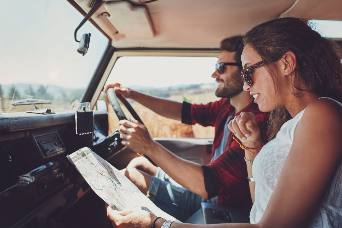 Couple on a car on a roadtrip