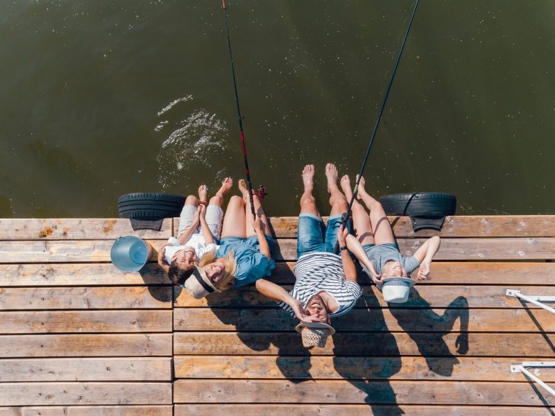 family fishing together