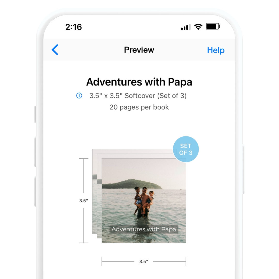 The SimplePrint App creating mini photo books named adventures with Papa