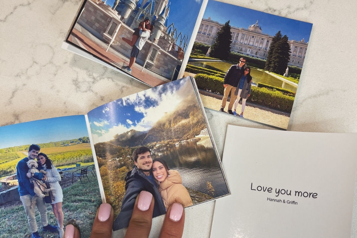 Mini books with pictures of a couple on adventures!
