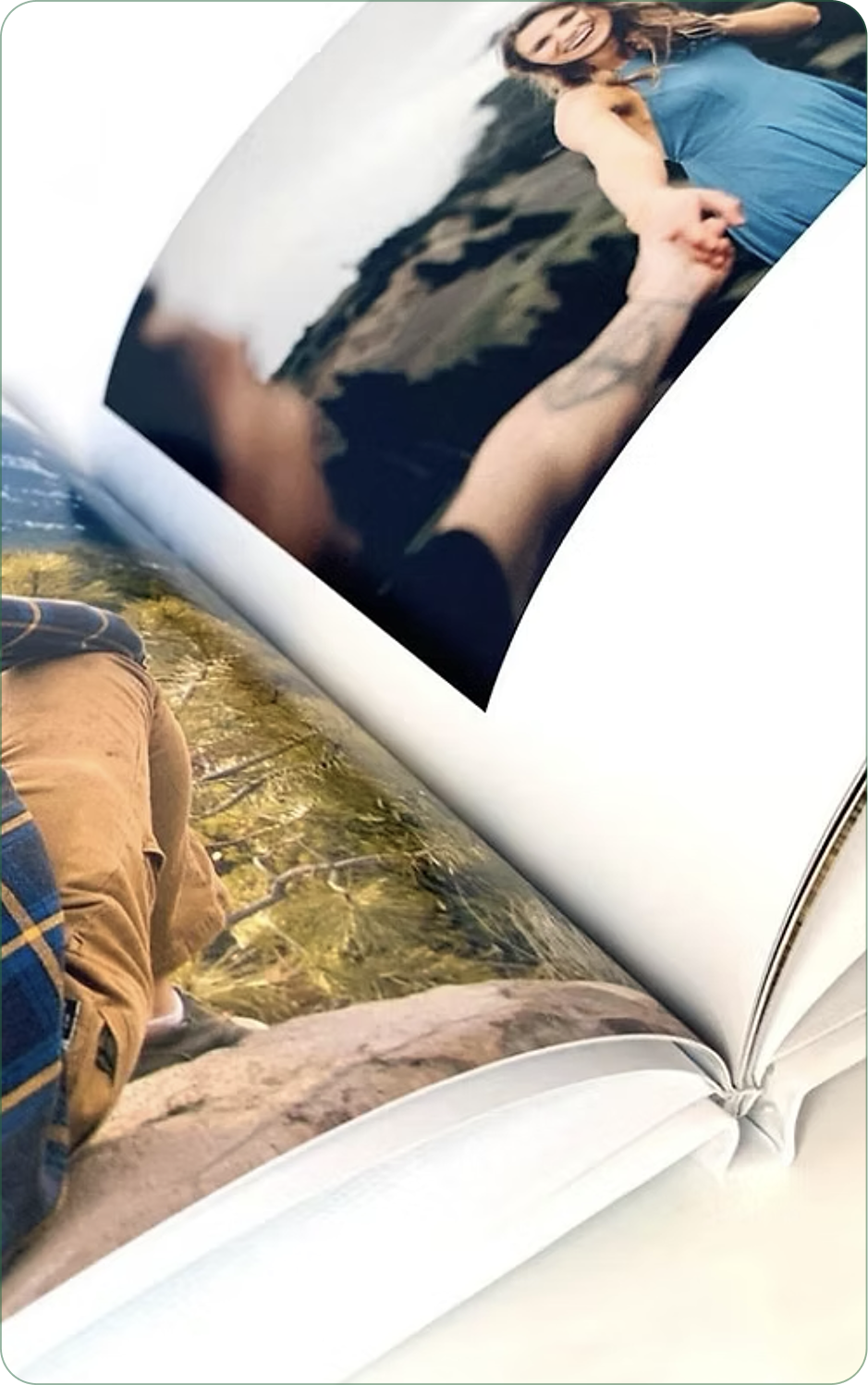 Close-up of a photo book page printed on standard paper