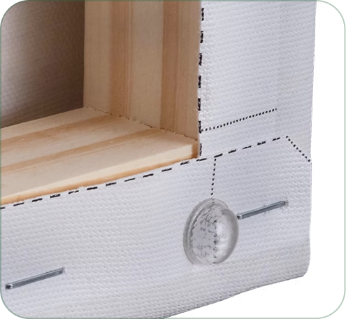 Close-up of the hanging hardware stopper on a canvas print