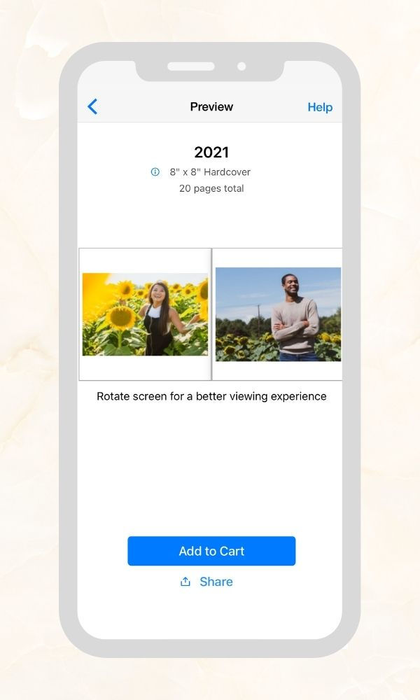You can preview the Yearly Photo Book within the SimplePrints app or share it with a loved one for a second opinion