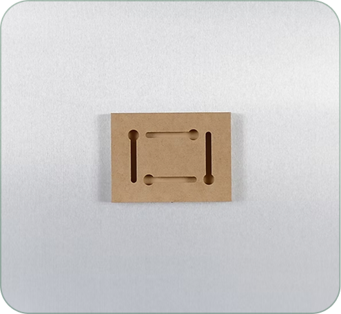 Close-up of the block-mount hanging hardware on a metal print