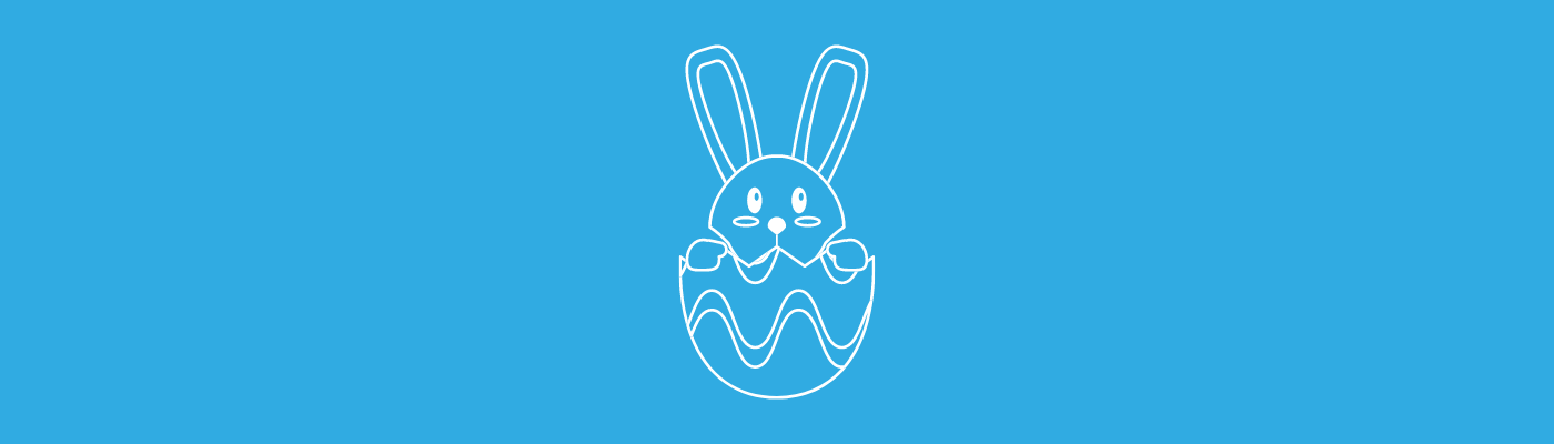 Blue Banner with the outline of a bunny in a easter egg