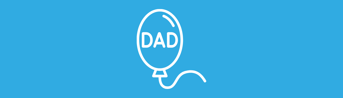 blue banner with a ballon and dad written inside of it