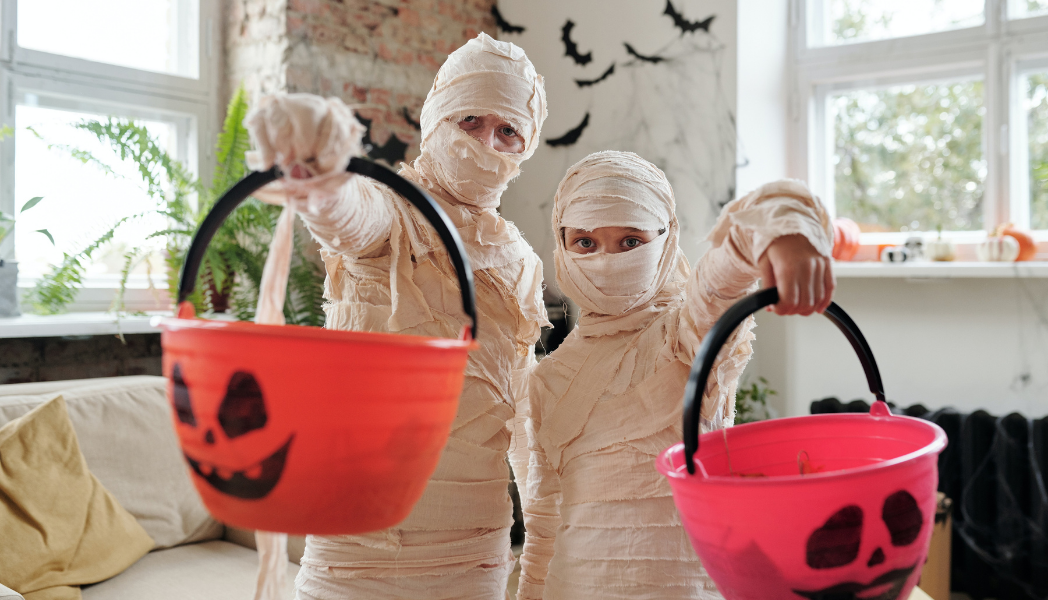 Create a home bound Halloween haunt. Dress up the children to scariest & cutest costumes and get adults involved as well.
