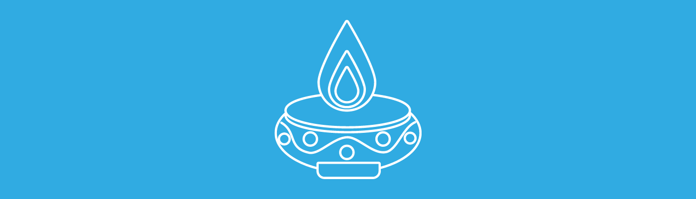 blue banner with an outline of a Diya