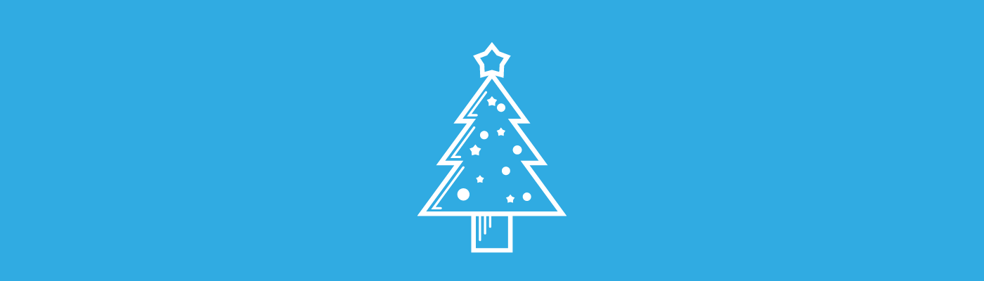 Blue Banner with the outline of a christmas tree