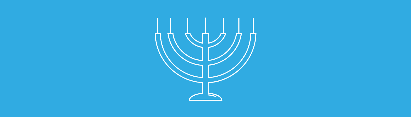 Blue banner with the outline of a hanukkah menorah