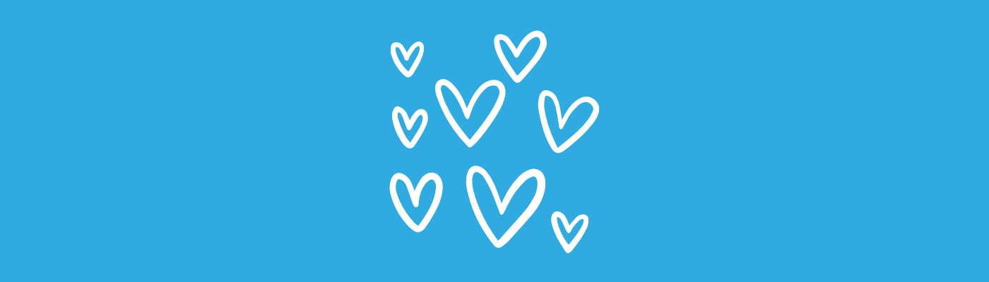 a blue banner with multiple hearts