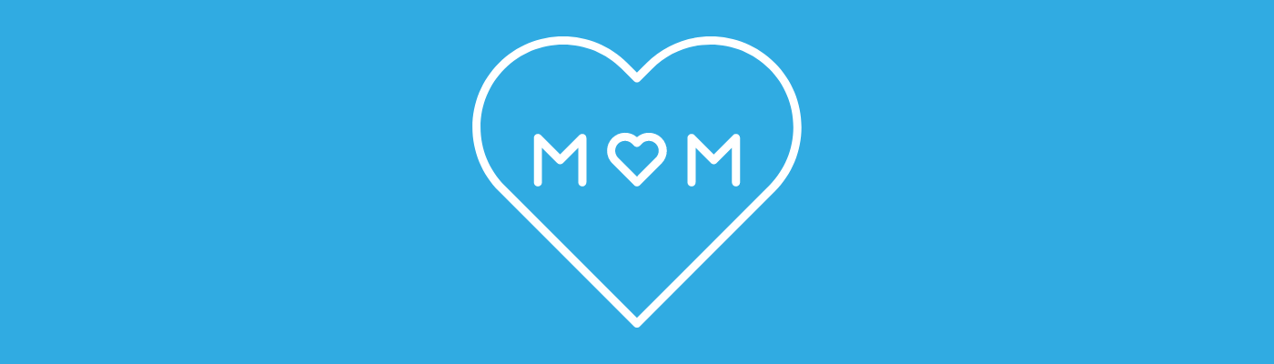 Blue banner with a heart and mom written inside of it
