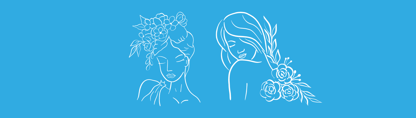A blue banner with outline of women