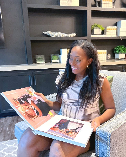 Woman looking at her Wedding photo book from SimplePrints