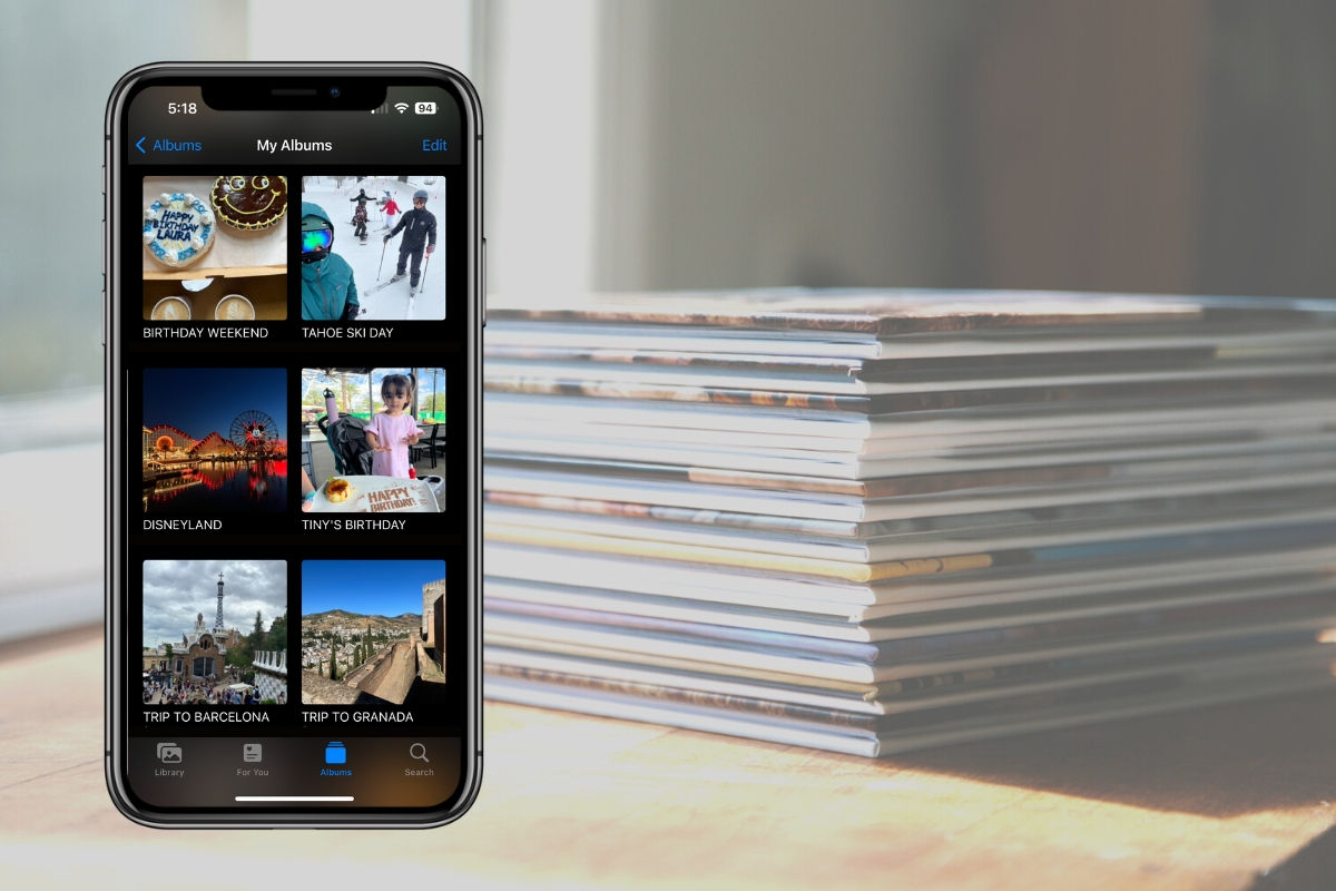 iPhone mock up of an organized phone gallery of themed albums