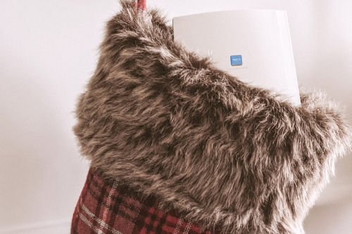 SimplePrints Mini Photo Book inside a christmas stocking